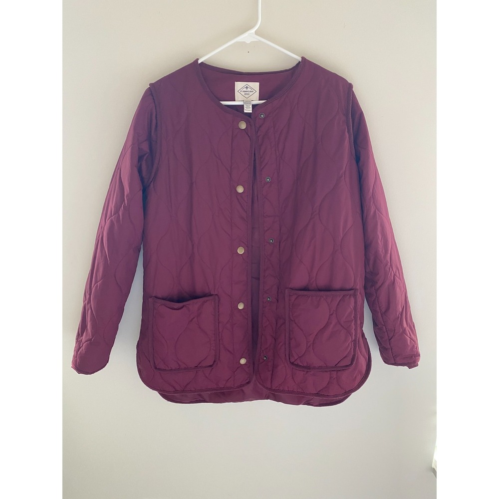 St Johns Bay Quilted Jacket Women Small Burgundy Snap Front Liner Coat